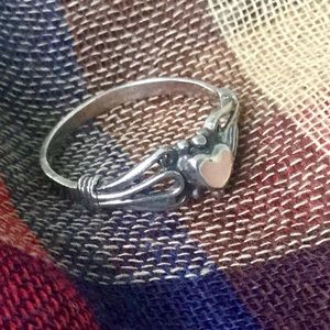 VINTAGE STERLING OPALESCENT HEART RING SZ 7